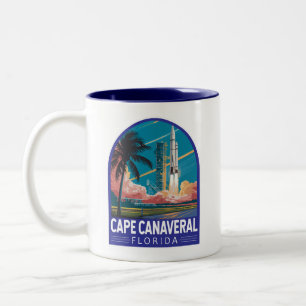 Kaap Canaveral Florida Illustratie Reis Kunst Tweekleurige Koffiemok
