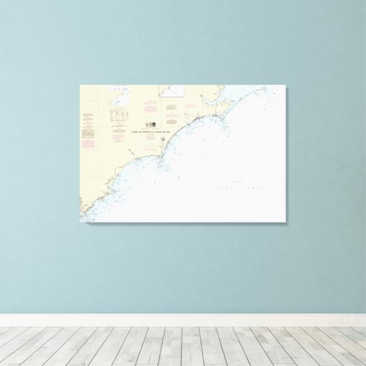 Kaap Hatteras naar Charleston Nautische Grafiek 11 Canvas Afdruk (Insitu (Houten vloer))