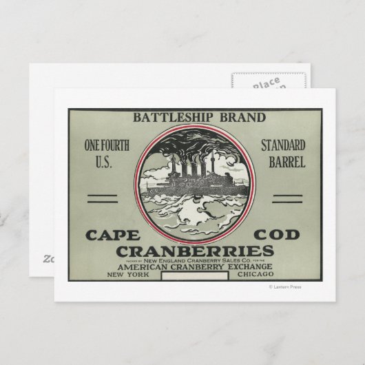 Kaap Kabeljauw Battleship Brand Cranberry Label Briefkaart (Voorkant / Achterkant)