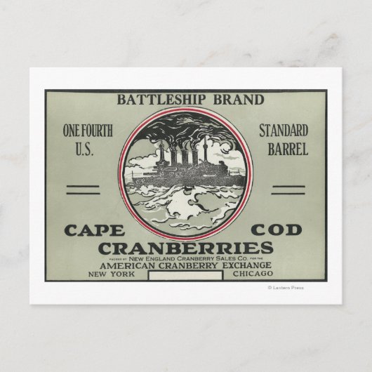 Kaap Kabeljauw Battleship Brand Cranberry Label Briefkaart (Voorkant)