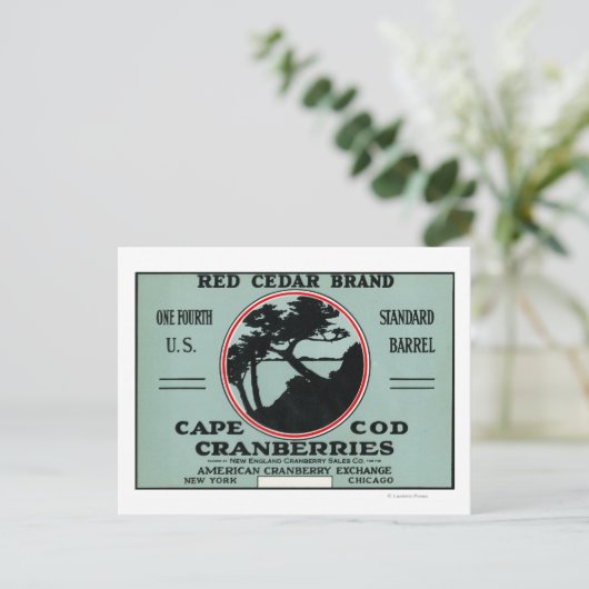 Kaap rode cedar Brand Cranberry Label Briefkaart (Staand voorkant)
