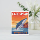 Kaap Spear Newfoundland Springende Walvis Briefkaart (Staand voorkant)