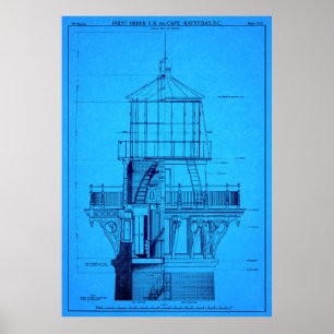 KAAPHATTERAS LIGHTHOUSE BLUEPRINT 1869 POSTER