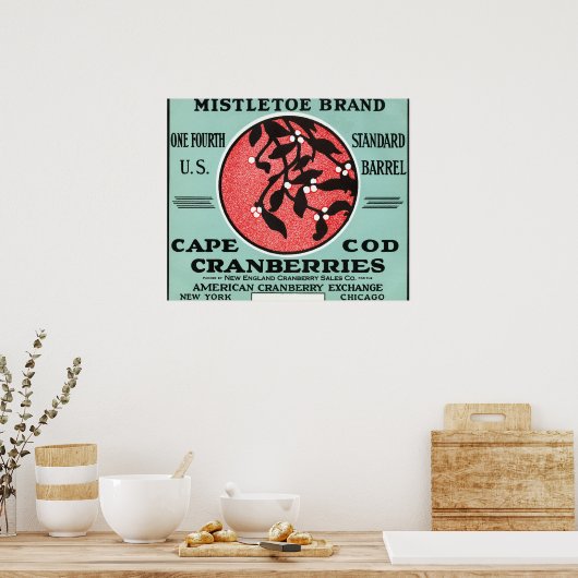 Kaapskabeljauw Mistletoe Brand Cranberry Label Poster (Keuken)