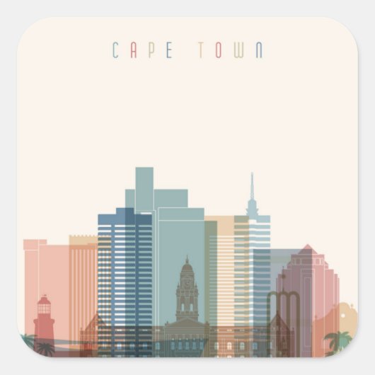 Kaapstad, Afrika | City Skyline Vierkante Sticker (Voorkant)