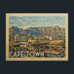 Kaapstad Briefkaart Zuid-Afrika Vintage Travel<br><div class="desc">Het ontwerp van Kaapstad Zuid-Afrika in de Vintage Travel-stijl met een prachtige havenplaats met boten en bergen.</div>