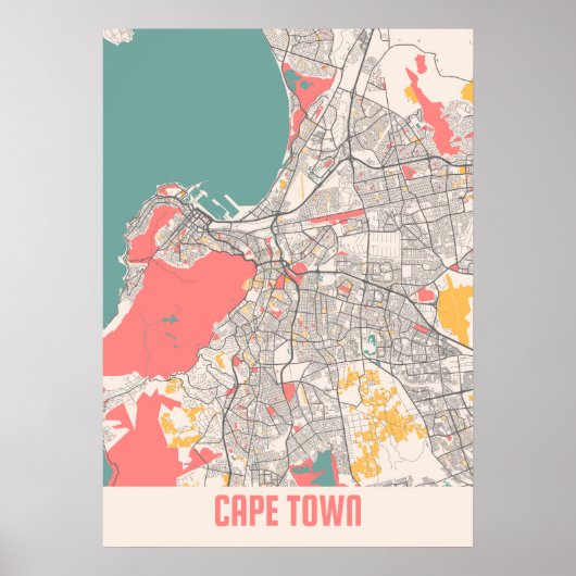 Kaapstad - kaart stad Zuid-Afrika Poster (Voorkant)