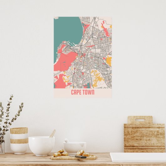 Kaapstad - kaart stad Zuid-Afrika Poster (Keuken)