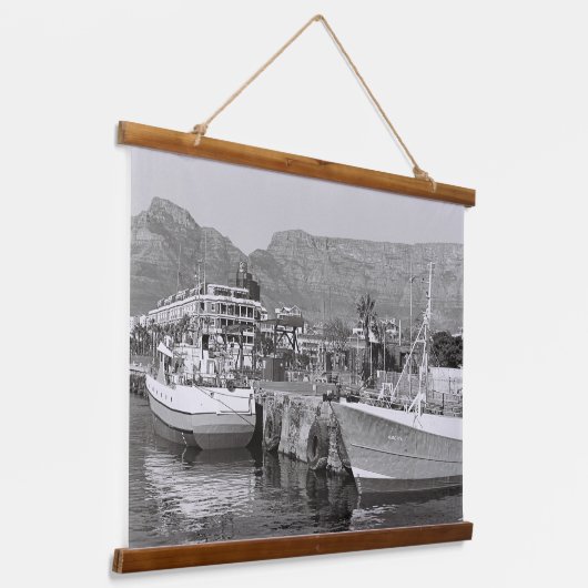 Kaapstad Monochrome V&A Waterfront Hangend Wandkleed (Gebogen)