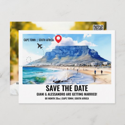 Kaapstad waterverf foto save the date briefkaart (Voorkant / Achterkant)