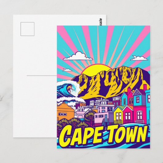 Kaapstad, Zuid-Afrika Art Travel Poster Briefkaart (Voorkant / Achterkant)