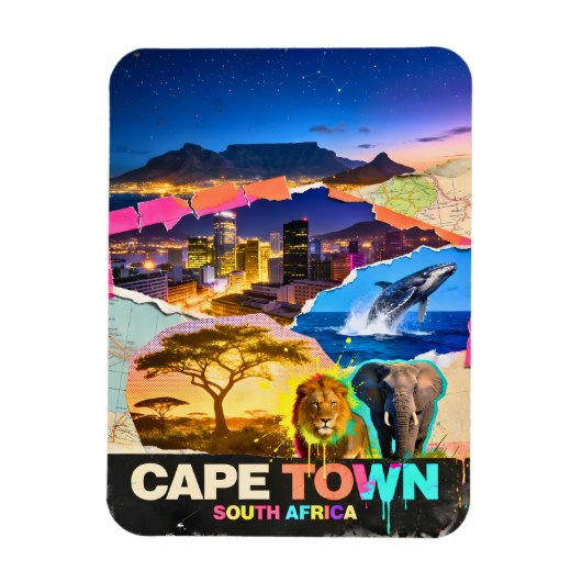 Kaapstad Zuid-Afrika Berg Zee Safari Collage Magneet (Verticaal)