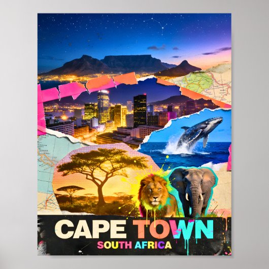 Kaapstad Zuid-Afrika Berg Zee Safari Collage Poster (Voorkant)