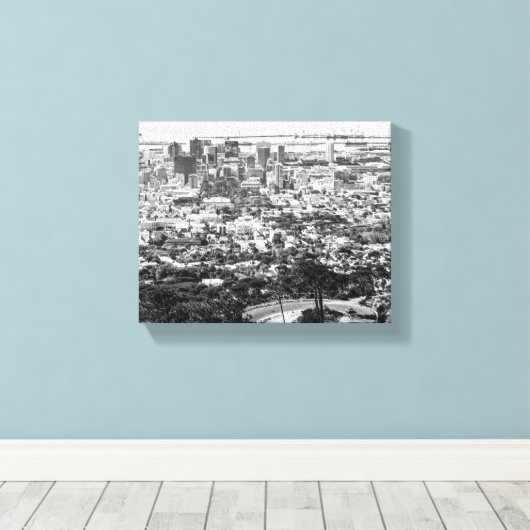 Kaapstad Zuid-Afrika Cityscape Monochrome Canvas Afdruk (Insitu (Houten vloer))