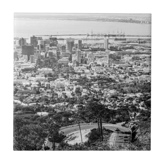 Kaapstad Zuid-Afrika Cityscape Monochrome Tegeltje (Voorkant)