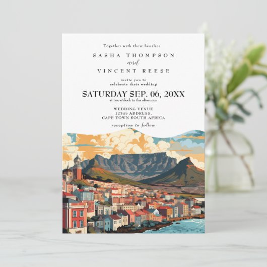 Kaapstad Zuid-Afrika Huwelijksuitnodiging Retro Kaart (Staand voorkant)