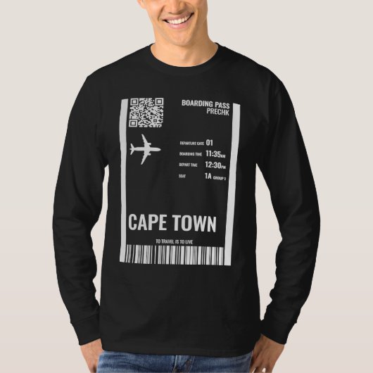 Kaapstad Zuid-Afrika instapkaart vliegticket T-shirt (Voorkant)