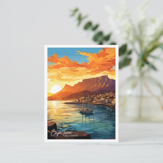 Kaapstad Zuid-Afrika Kunst Reizen Illustratie Briefkaart (Staand voorkant)