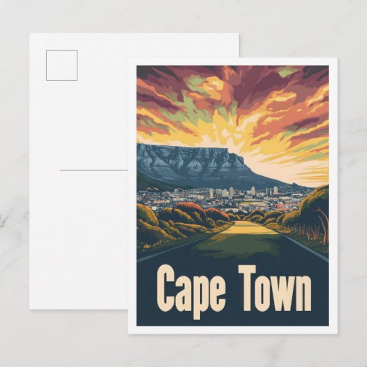Kaapstad Zuid-Afrika Kunst Vintage Reizen Briefkaart (Voorkant / Achterkant)