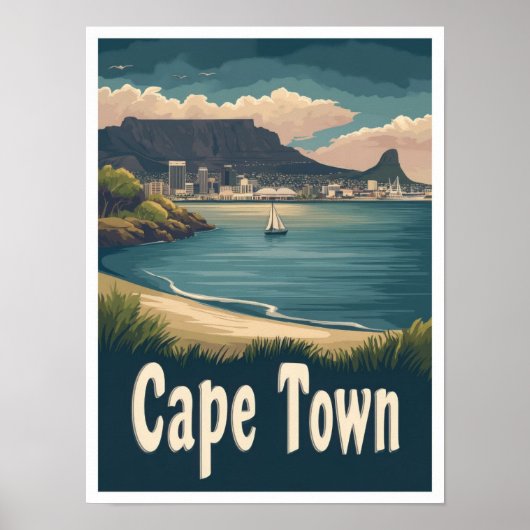 Kaapstad Zuid-Afrika Kunst Vintage Reizen Poster (Voorkant)