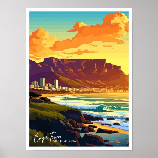 Kaapstad Zuid-Afrika reis  illustratie Poster (Voorkant)