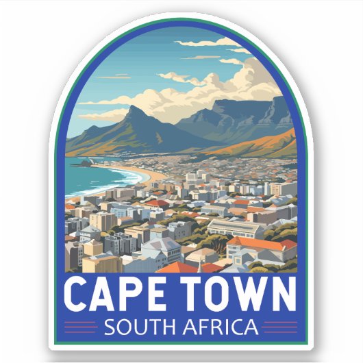 Kaapstad Zuid-Afrika Reizen Kunst Vintage Sticker (Voorkant)
