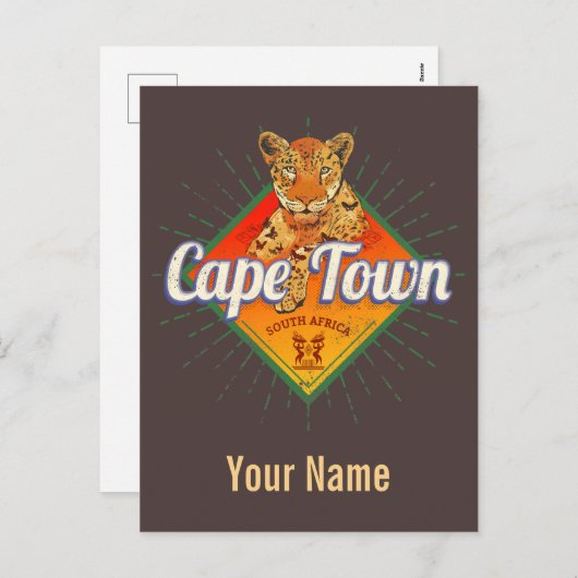 Kaapstad Zuid-Afrika Retro Leopard  Feestdagenkaart (Voorkant / Achterkant)