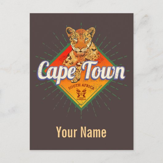 Kaapstad Zuid-Afrika Retro Leopard  Feestdagenkaart (Voorkant)