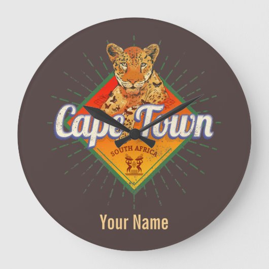 Kaapstad Zuid-Afrika Retro Leopard  Grote Klok (Voorkant)