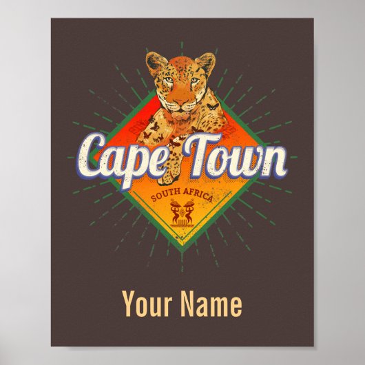 Kaapstad Zuid-Afrika Retro Leopard  Poster (Voorkant)