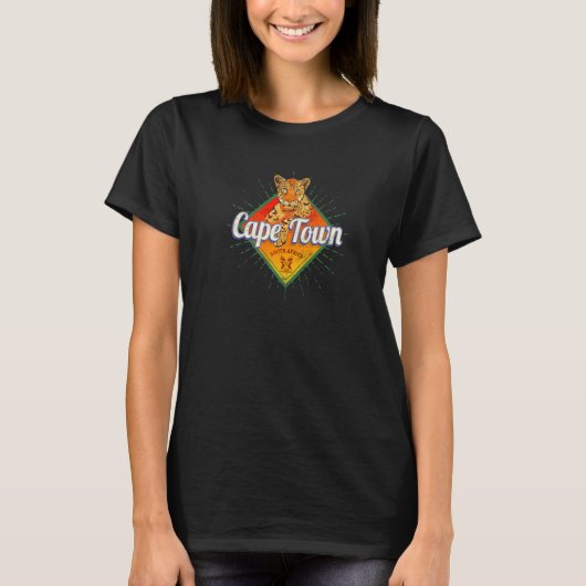 Kaapstad Zuid-Afrika Retro Leopard Souve T-shirt (Voorkant)