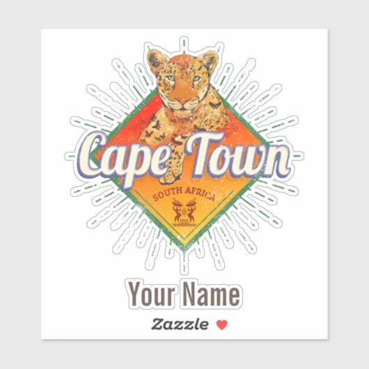 Kaapstad Zuid-Afrika Retro Leopard  Sticker (Vel)