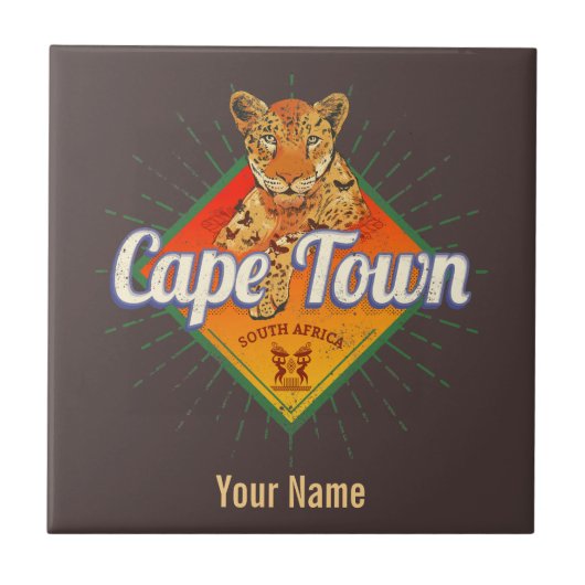 Kaapstad Zuid-Afrika Retro Leopard  Tegeltje (Voorkant)