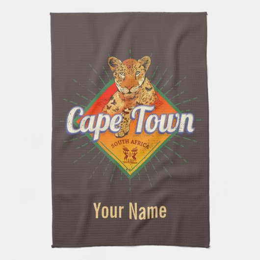 Kaapstad Zuid-Afrika Retro Leopard  Theedoek (Verticaal)