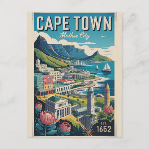 Kaapstad Zuid-Afrika Retro Reisposter Kunst Feestdagenkaart
