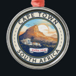 Kaapstad Zuid-Afrika Travel Art Badge Metalen Ornament<br><div class="desc">Kaapstad retro vector reisontwerp. Kaapstad is een havenstad aan de zuidwestkust van Zuid-Afrika,  op een schiereiland onder de imposante Tafelberg.</div>