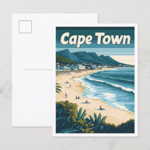 Kaapstad Zuid-Afrika Vintage Travel Illustration Briefkaart