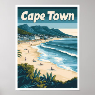 Kaapstad Zuid-Afrika Vintage Travel Illustration Poster