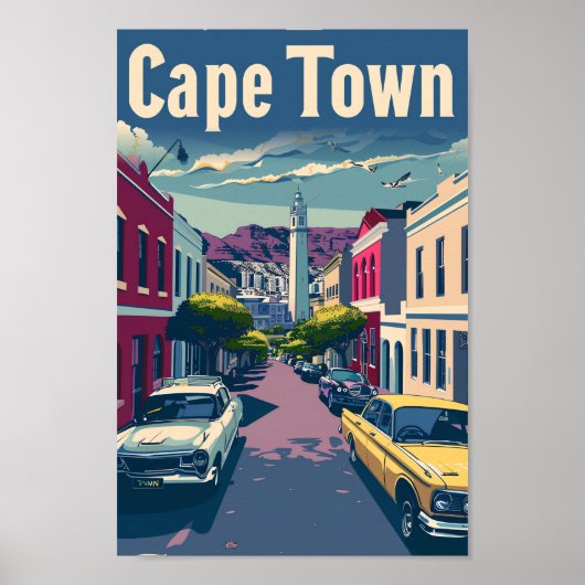 Kaapstad Zuid-Afrika Vintage Travel Illustration Poster (Voorkant)