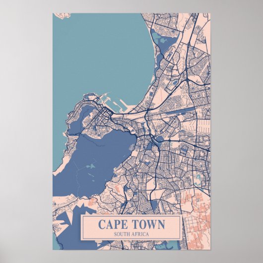 Kaapstad Zuid-Afrika Winderige Stad Kaart Reizen Poster (Voorkant)