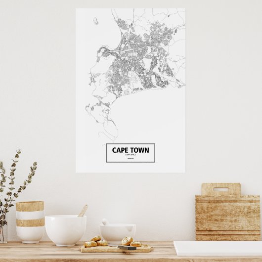 Kaapstad, Zuid-Afrika (zwart op wit) Poster (Keuken)