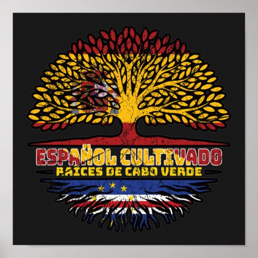 Kaapverdië - Spanje - vlag over boomstammen Poster (Voorkant)