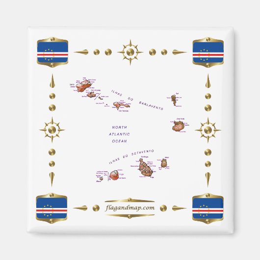 Kaapverdische kaart + vlaggen magneet (Voorkant)