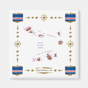 Kaapverdische kaart + Vlaggen Magnet