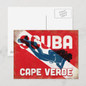 Kaapverdische scuba-duiker - blauwe retro briefkaart (Voorkant / Achterkant)
