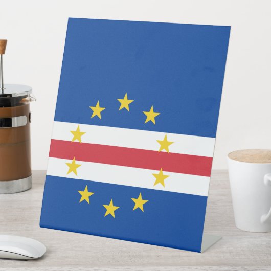 Kaapverdische vlag reclamebord met voetstuk (Insitu)