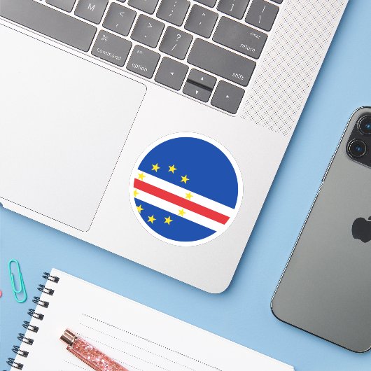 Kaapverdische Vlag Ronde Sticker (Laptop met iPhone)