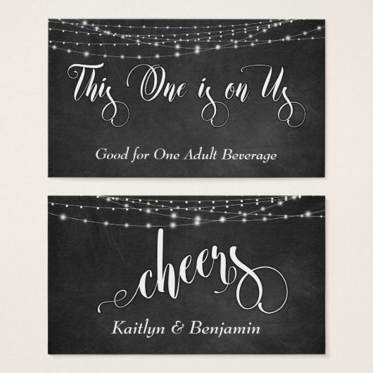 Kaarbord en witte lichte strengen, Drink Tickets Visitekaartjes (Voorkant /achterkant)