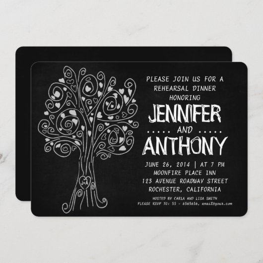 kaardboomkalkbordrepetitie uitnodiging voor het di (Voorkant / Achterkant)