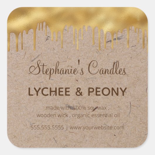 Kaaretiket | Goud drogen op kraftpapier Vierkante Sticker (Voorkant)